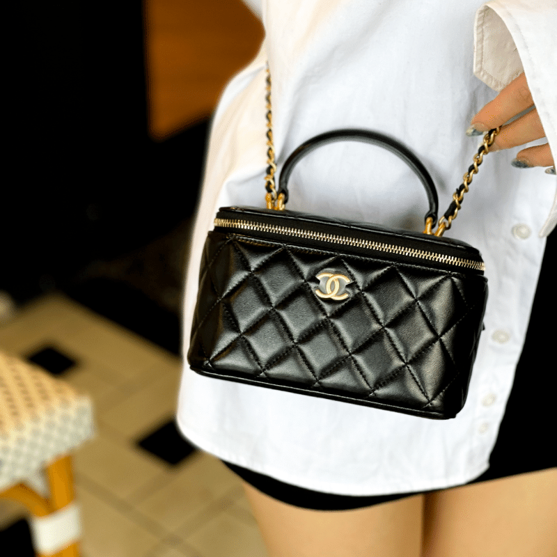 Chanel Black Quilted Goatskin Small CC Filigree Chain Around Vanity Case  Gold Hardware 2019 Available For Immediate Sale At Sothebys